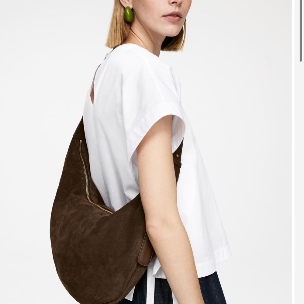 Arket Curved Brown Suede Bag